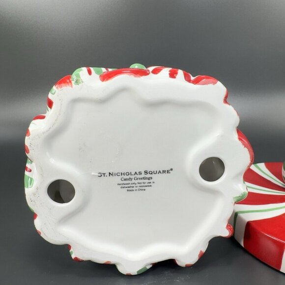 ST NICHOLAS SQUARE Candy Greetings Ceramic Candy Dish Canister Jar Container VTG - Picture 5 of 14